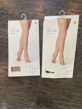 Sheer Thigh-High Nylons in Honey Beige Size Small/Medium 2 pairs